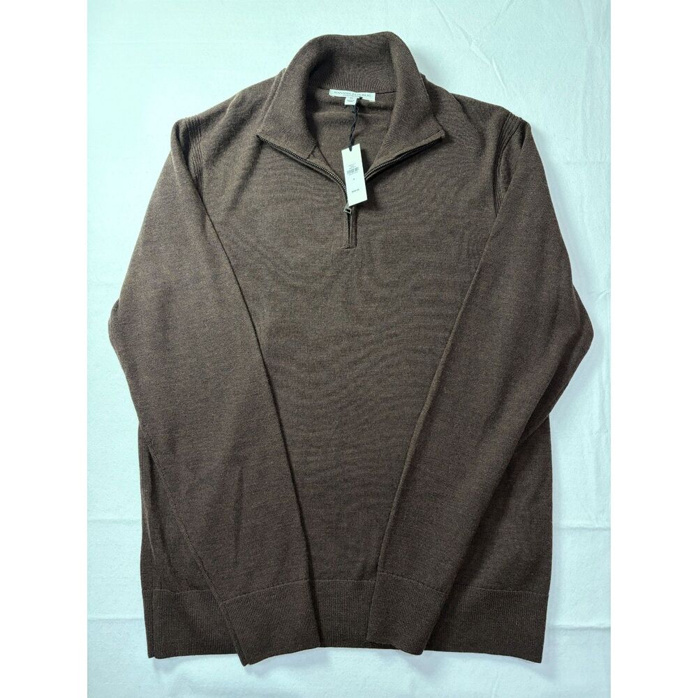 NWT Banana Republic 100% Extra Fine Merino Wool Quarter Zip Sweater Brown Men M